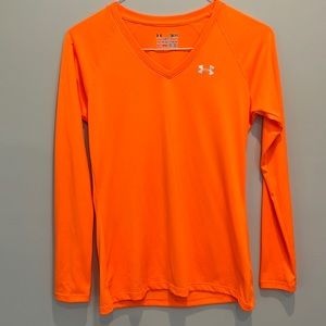 Under Armour Size S Orange Heatgear Semi-fitted V neck long sleeve top - EUC